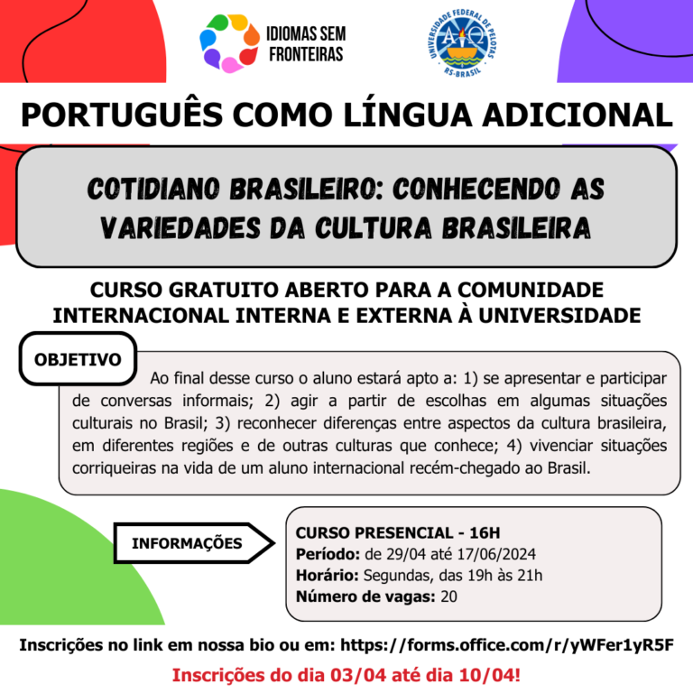 Curso de Português como Língua Adicional Cotidiano Brasileiro