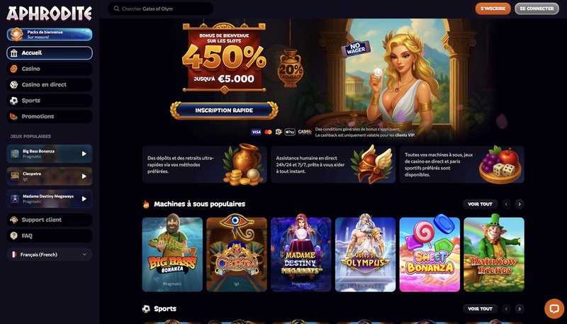 Découvrez les Offres de l'Aphrodite Casino en Ligne en France 2024