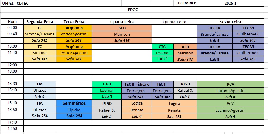 Disciplinas PPGC 2026/1: Horários e Salas