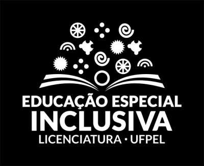 Marca em branco e fundo preto do Curso de Educação Especial Inclusiva da UFPel