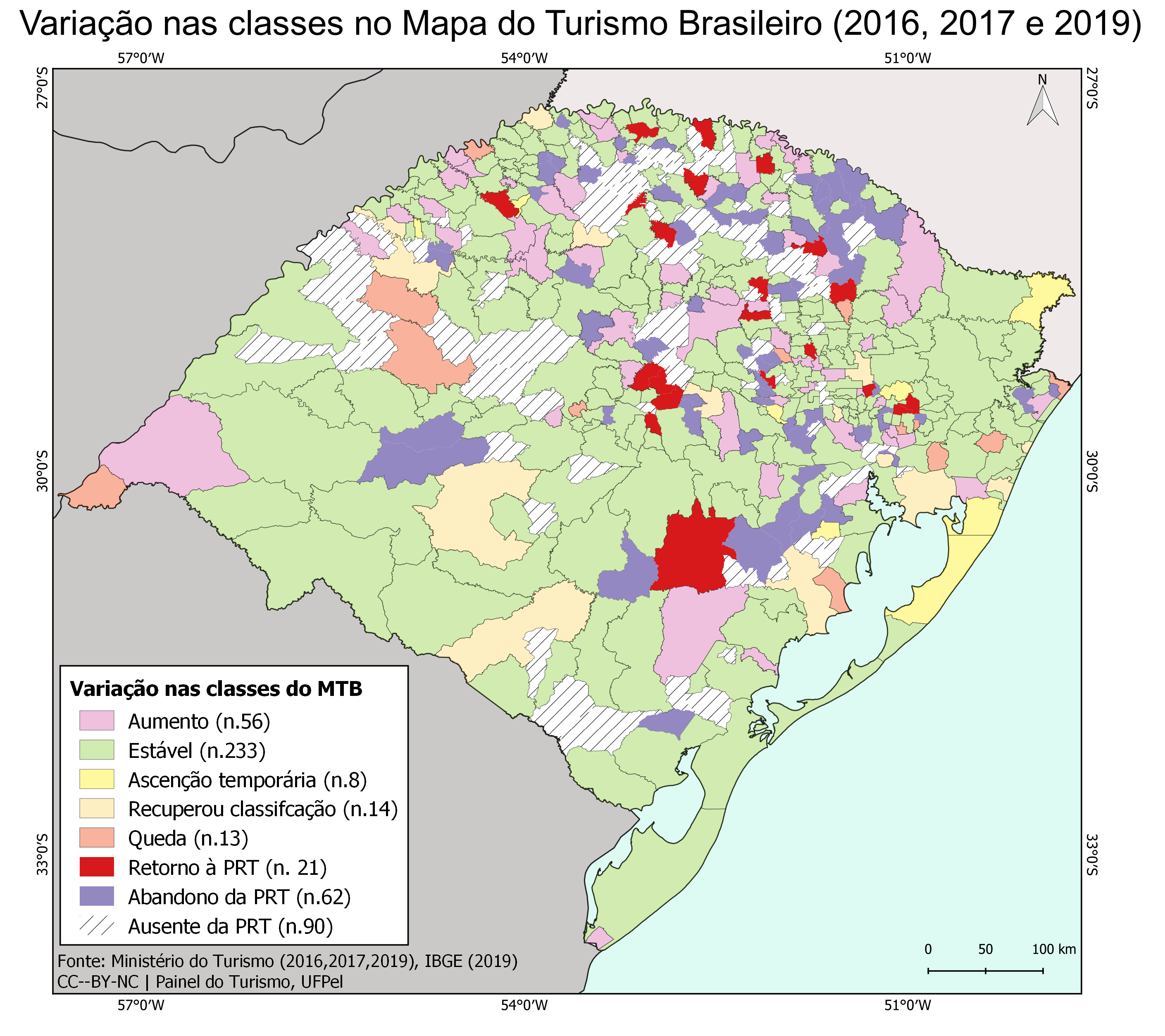 Variação nas classes do Mapa do Turismo Brasileiro (2016, 2017, 2019)