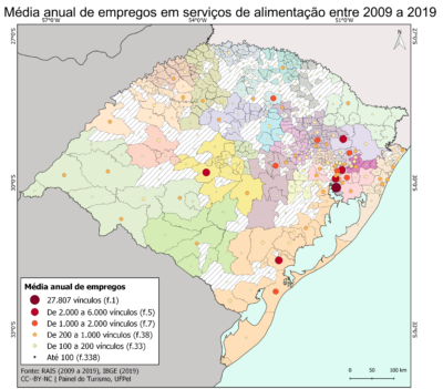 mapa distribuição de empregos em serviços de alimentação
