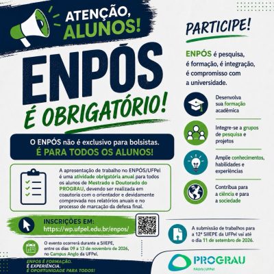 ENPÓS 2026: a submissão de trabalhos é obrigatória para estudantes de mestrado e doutorado do PROGRAU
