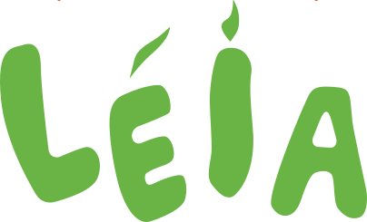 Ilustração com letras irregulares e em caixa alta escrito LÉIA na cor verde