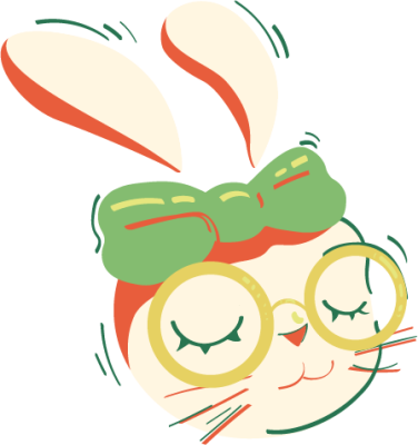 Ilustração do rosto de uma coelha usando óculos com os olhos fechados